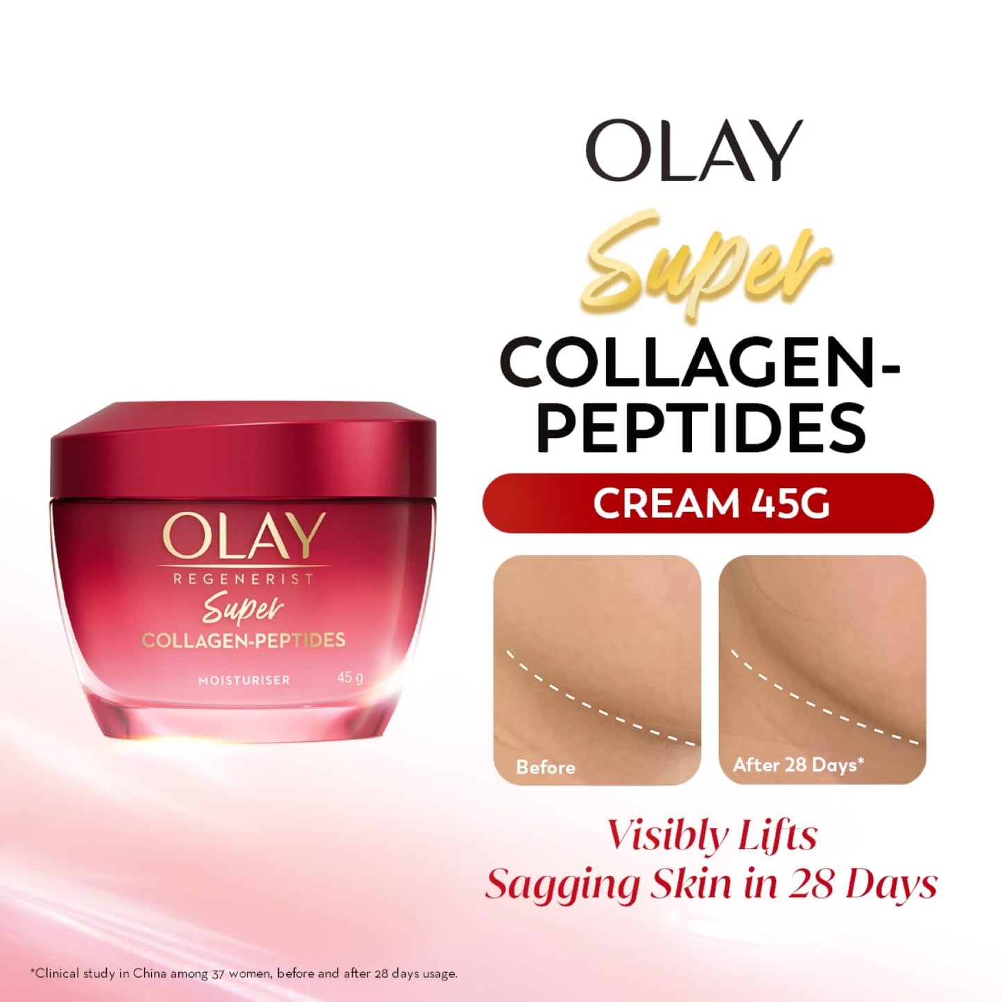Olay Cream Regenerist Super Collagen Peptides Moisturizer For Firmer & Lifted Skin, Visibly Reduces 5 Signs Of Ageing, Luxuriously Soft Texture, All Skin Types Including Sensitive Skin, 45Gm
