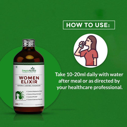 Simply Herbal Super Women Elixir for Women's Menstrual Health, Reflief in PCOD & PCOS, Controls Mood Swing, Abdominal Cramps (Pack of 1-450 Ml Each)