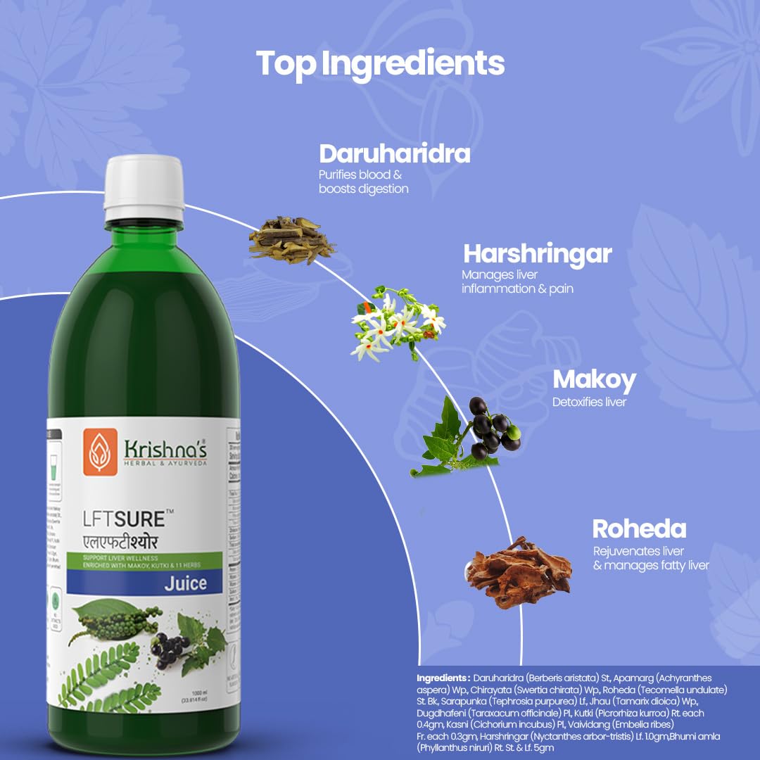 Krishna's LFT Sure Juice â€“ Enriched With 13 herbs - Natural Liver Cleanse & Detox Drink | Supports Liver Health & Digestion - 1000 ml