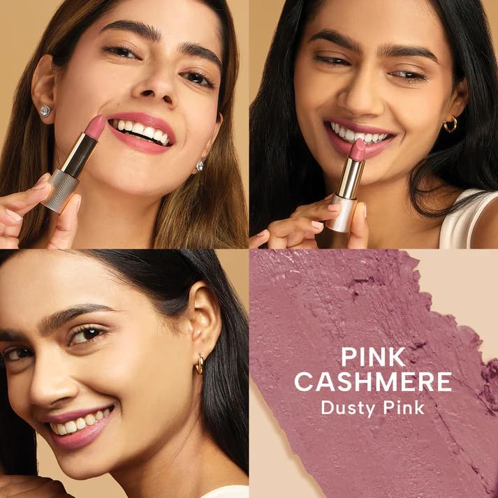 RAS Luxury Oils Lumiere Satin Matte Lipstick | 8-Hr long stay Creamy Matte, Non-Drying, Lightweight & Pigmented | Natural infusion of Argan & Avocado | Vegan, Cruelty-Free (Pink Cashmere)