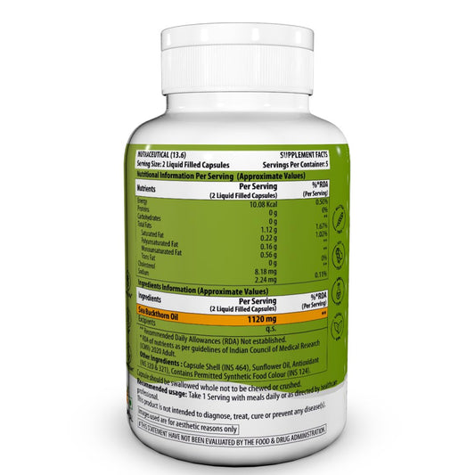 NATURYZ Himalayan Sea Buckthorn Berry Oil Triple Strength 1120mg | Cold-Pressed Vegetarian Omega 7 + Omega 3-6-9 | Skin Glow, Immunity & Gut Health Supplement | High Absorption | Non-GMOâ€“ 10 Liquid Fill Capsules