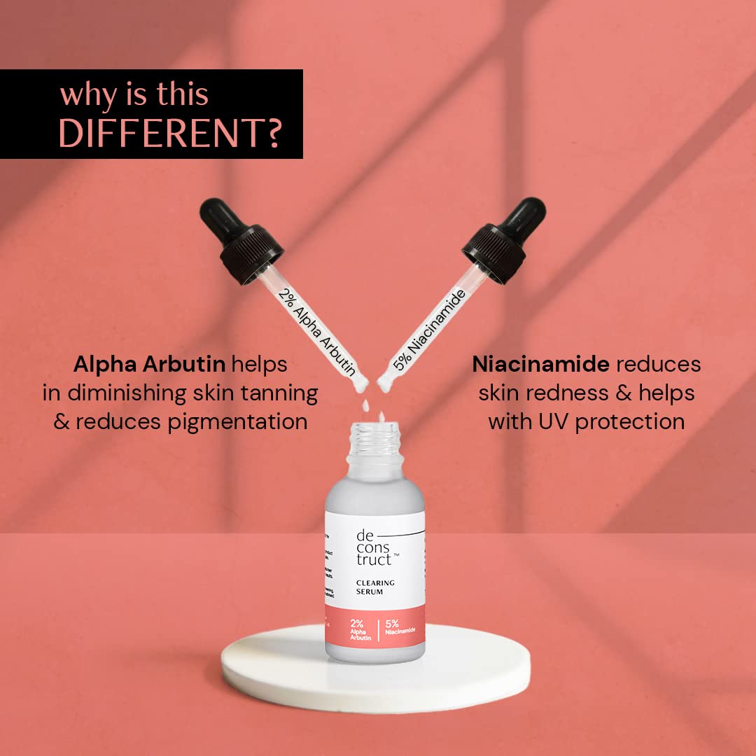 Deconstruct 5% Niacinamide Face Serum | + 2% Alpha Arbutin Face Serum | Clearing Serum for Pigmentation, Acne Marks, Dark Spots, Tanning | For Oily & Sensitive Skin | 10 ml