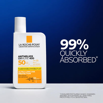 La Roche-Posay Anthelios Sunscreen UVMUNE400 Invisible Fluid SPF50 PA++++ Broad Spectrum UV Protection, Ultra-Lightweight, Non-Perfumed, for Sensitive Skin, 50 ml