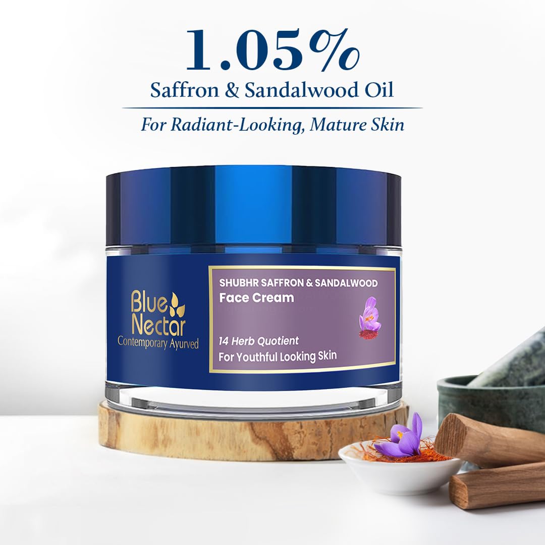 Blue Nectar Saffron Anti Aging Cream for Women | Ayurvedic Alternate to Retinol Face Cream for Fine Lines & Wrinkles | Day & Night Moisturizer for Oily & Dry Skin (14 Herbs, 50g)