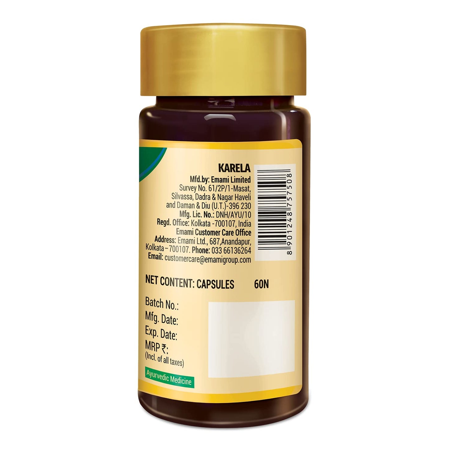 Zandu Karela Pure Herbs (Bitter Melon) for Healthy Sugar Levels and Improved Metabolism | 100% Natural & Authentic | Powerful Blood Purifier for Glowing Skin - 60 Veg capsules