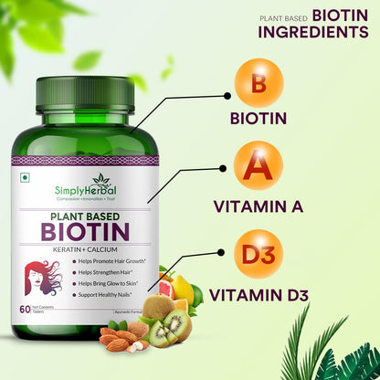 Simply Herbal Plant-Based Biotin Tablets â€“ 60 Tablets | Natural Biotin Supplement | Vegan & Gluten-Free | Supports Daily Nutrition