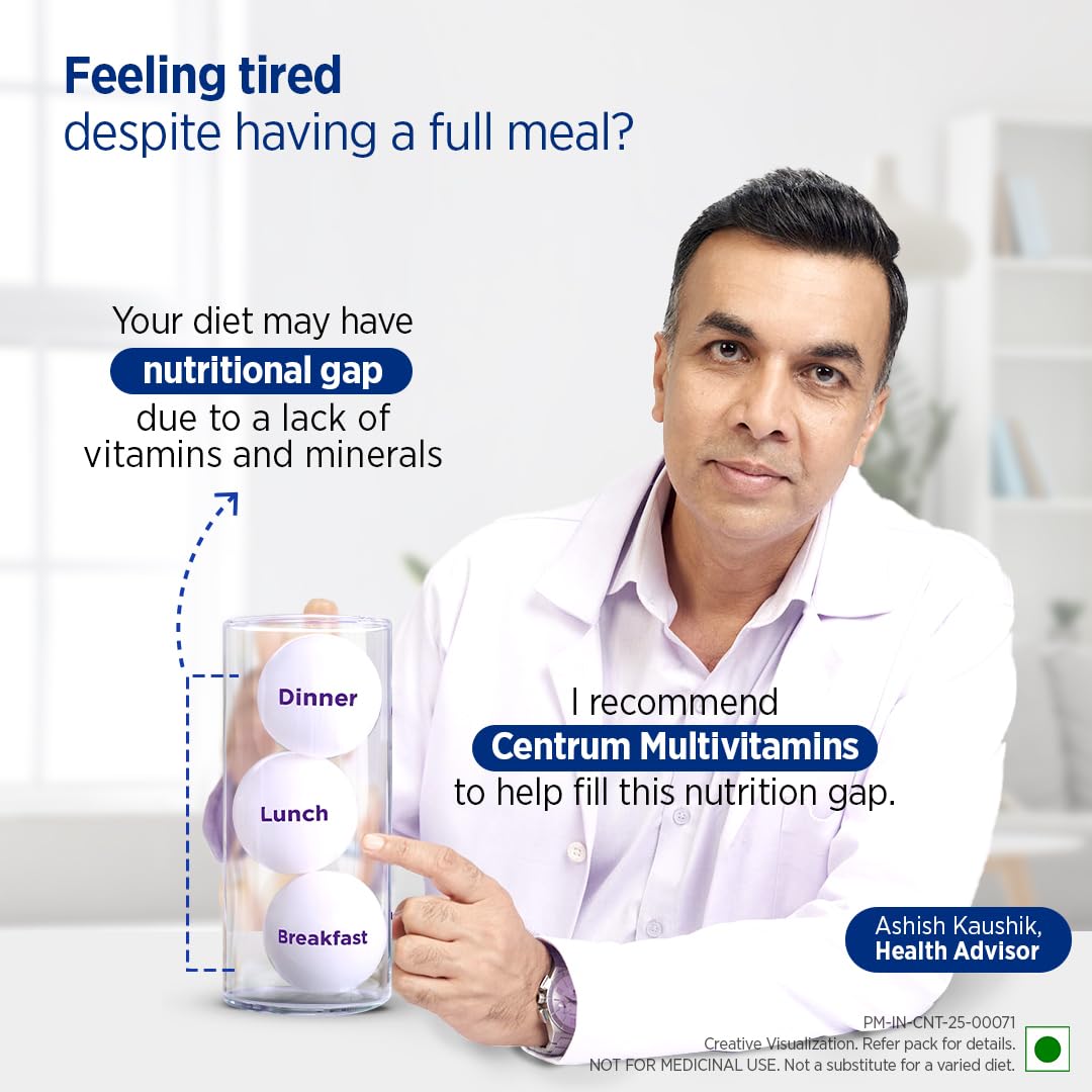 Centrum Men Tablet, World'S No.1 Multivitamin With Grape Seed Extract, Vitamin C & 21 Other Nutrients For Overall Health, Strong Muscles & Immunity (Veg) 30S, 43 Grams
