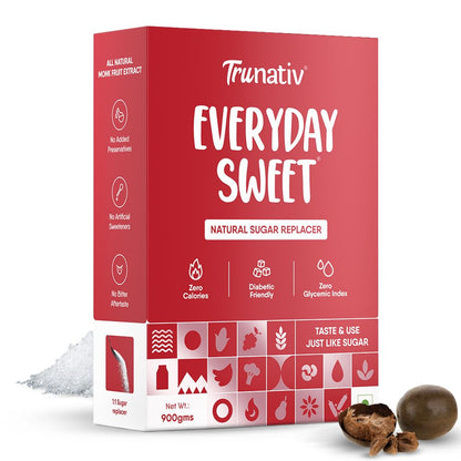 Trunativ Everyday Sweet | Monkfruit Sweetener Powder Loose Sugar Like Sweetener | Zero-Calorie Sugar Substitute | 1:1 Sugar Replacer for Cooking & Baking | Keto & Diabetic Friendly | 900g (Pack of 1)