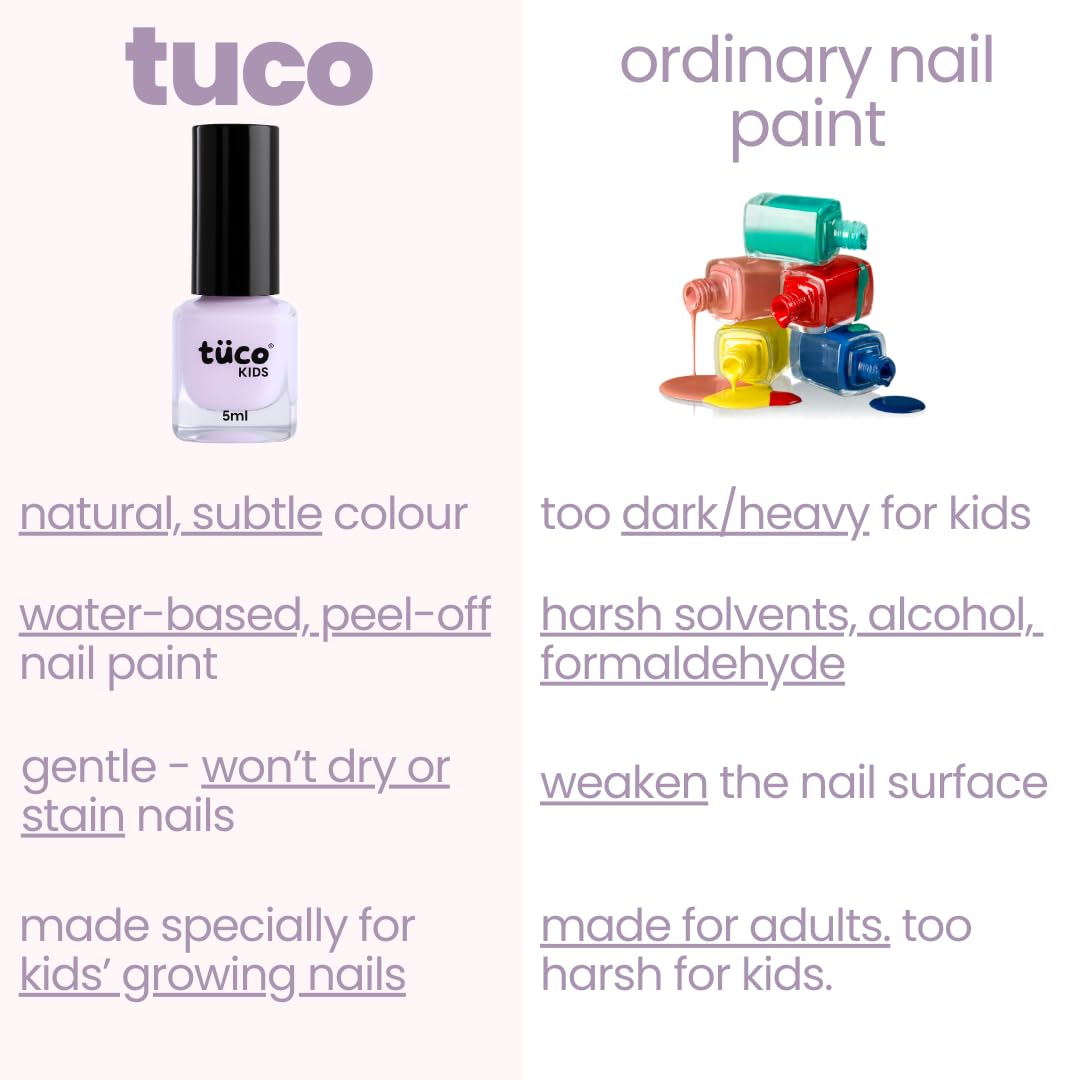 TucoÂ® Kids Water Based Safe Nail Polish for girls | Easy to Peel Off, Non Toxic, Natural & Safe for Kids | Play Safe with Chemical Free Nails for Daughters | Pack of 1x5ml | Purple