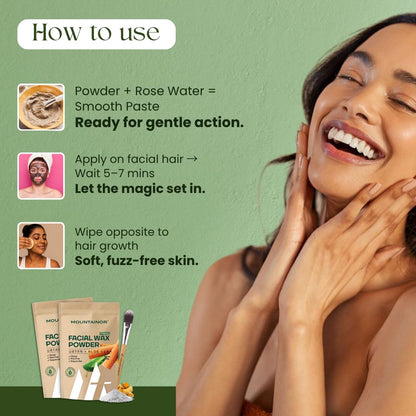 MOUNTAINOR Turmeric Hair Removal Wax Powder for Face & Body - Women, Clinically Tested Herbal Facial 5Min Non-strip, Painless, No Harmful Chemical, Irritation, Skin Rashes 100g