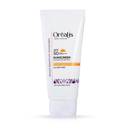 OrÃ©alis Sunscreen Cream 100gm with UVA UVB PA+ Protection | Moisturizer with Aloe Vera | Broad Spectrum Lightweight Non-Greasy Face Sunscreen for All Skin Types Men & Women