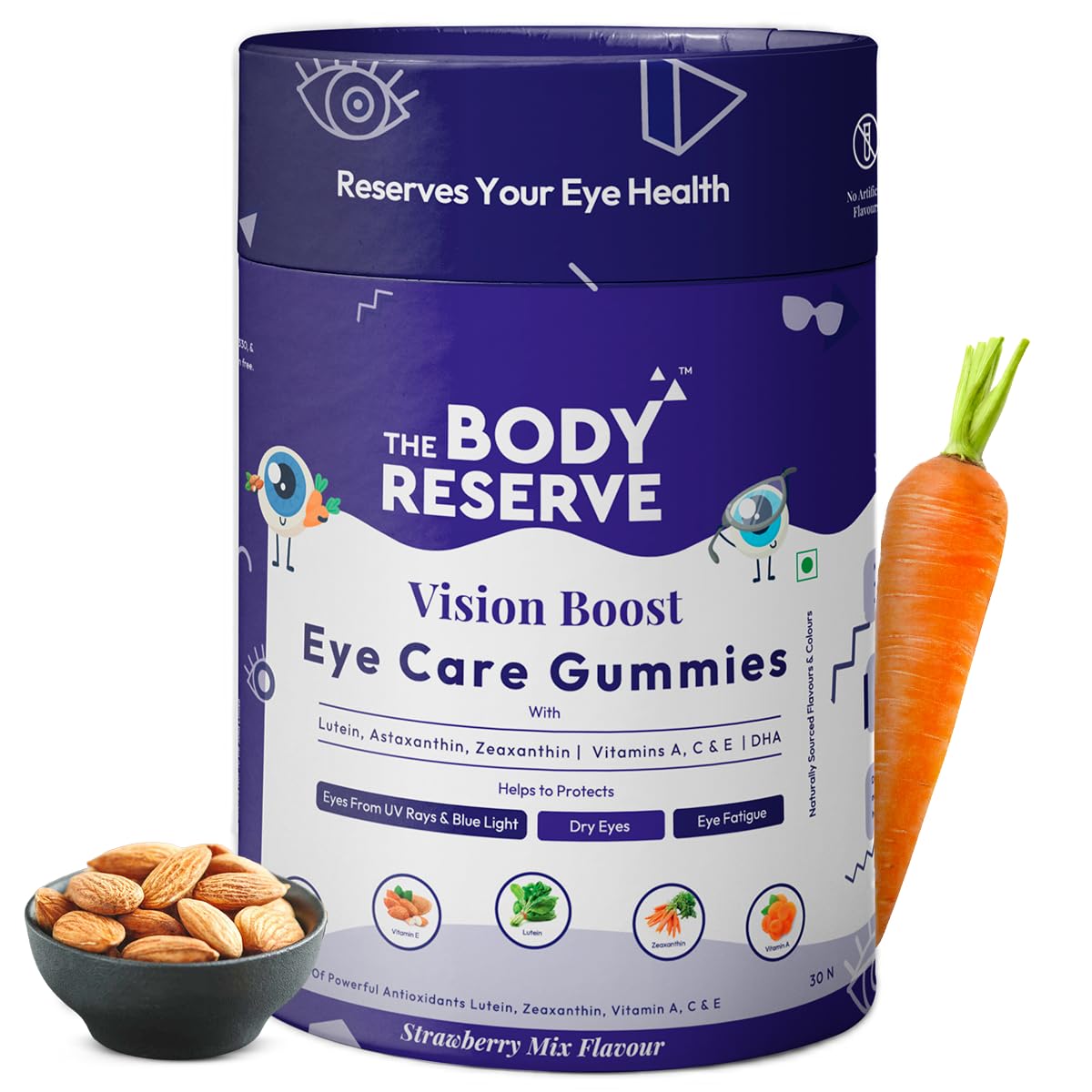 The Body Reserve Vision Boost Eye Care Gummies Enhanced with DHA, Vitamin A, C & E Promotes Vision and Protects from Blue Light & Digital Strain Strawberry Mix Flavoured 30 Gummies(Pack of 1)