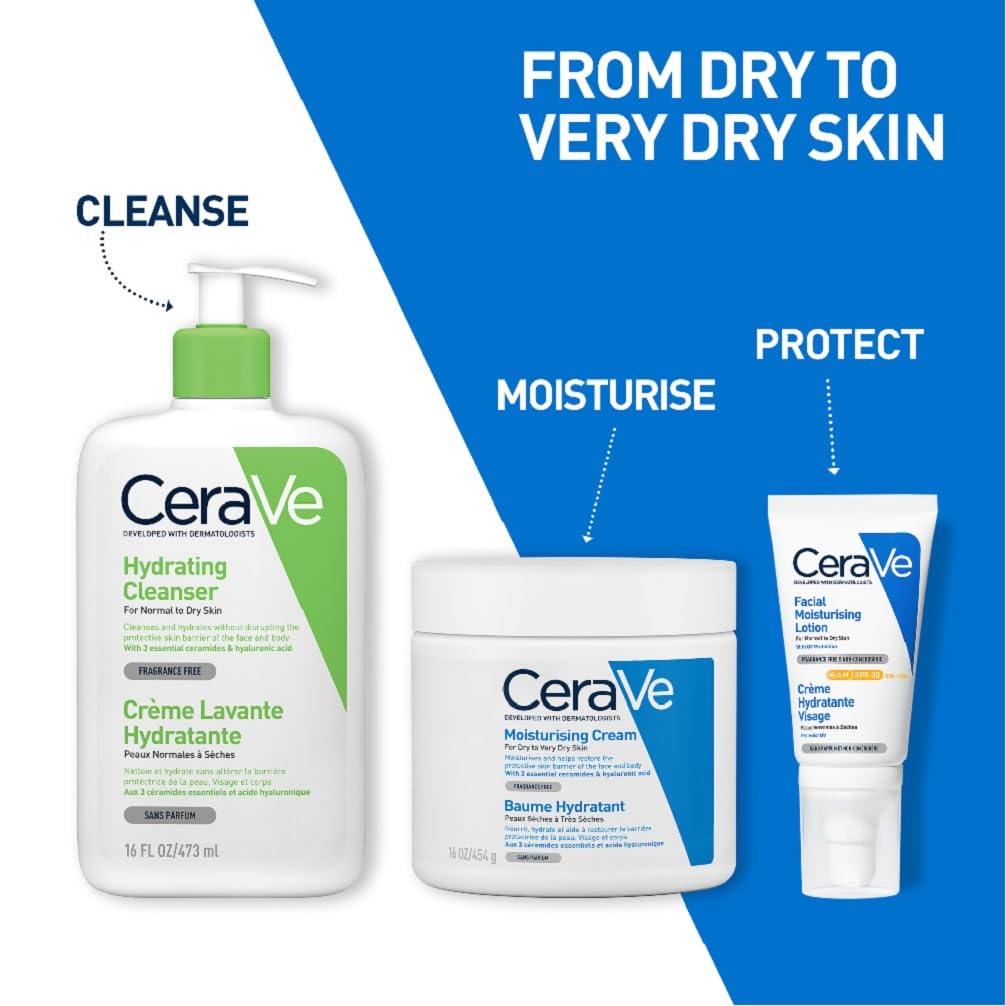 CeraVe Moisturizing Cream For Dry To Very Dry Skin (454g) - Formulated with 3 Essential Ceramides And Hyaluronic Acid | Non-Comedogenic Moisturizer For Face and Body