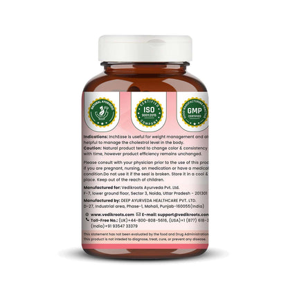 InchEase | Ayurvedic Supplement for Healthy Weight Loss Management |Fat Burners|Weight Management for Women & Men 60 Veg Capsules (Pack of 1)