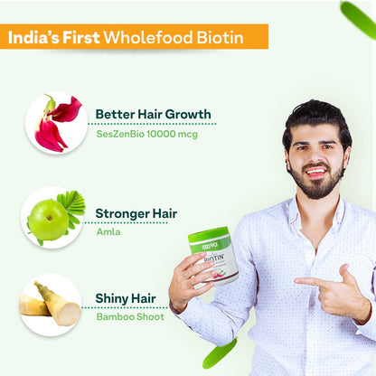 OZiva Biotin For Hair Growth|Biotin Powder for Hair & Healthier Texture, Skin, Nails & Body (With Silica, Sesbania Agati, Vitamin B6),Certified Clean & Vegan, 125g (Lemon)