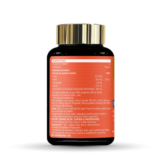 Zeelab Sea Buckthorn Capsules | Rich in Omega 7, Vitamins & Antioxidants | Supports Heart Health, Skin Glow, Immune Wellness & Cholesterol Balance â€“ 60 Veg Capsules