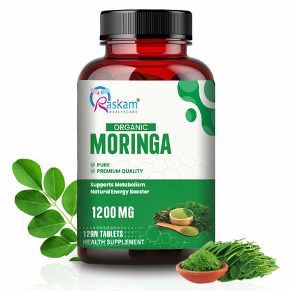 Organic Moringa Tablet with 1200mg Leaves Extract | Powder Tablets for Immunity, Digestion & Energy | Organic Leaves 120 Tablets