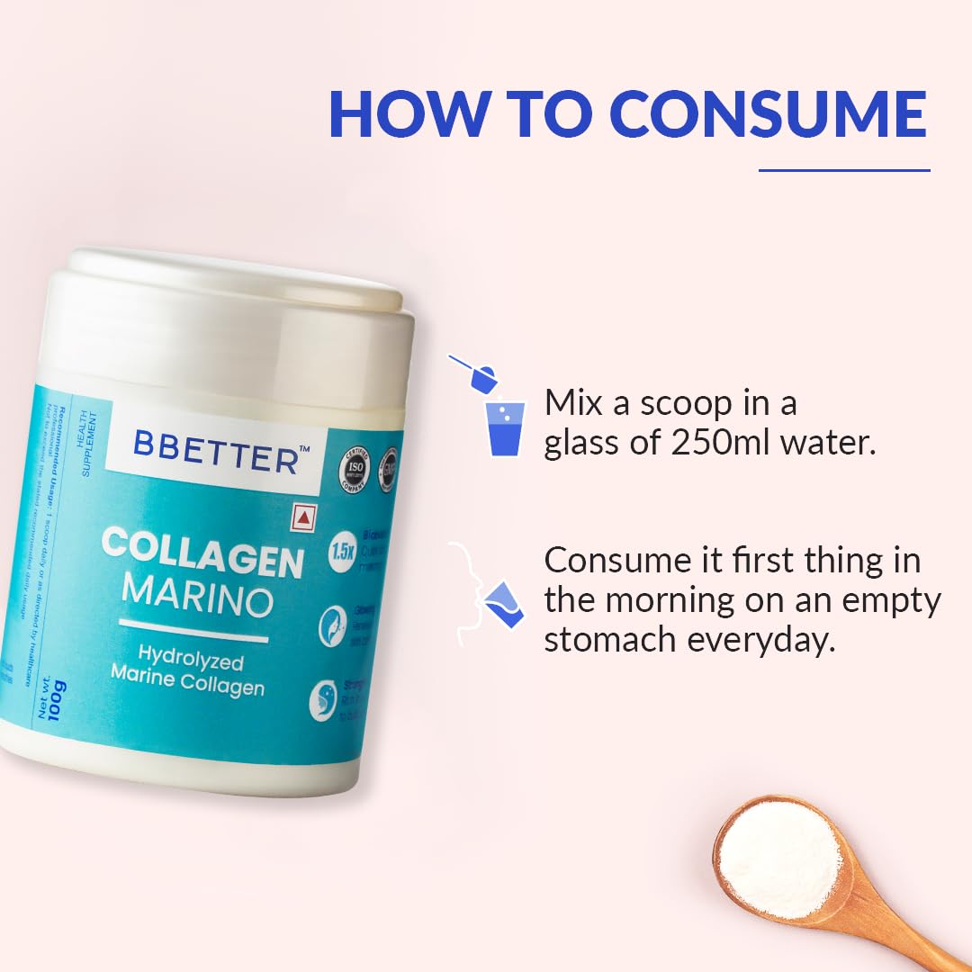 BBETTER Collagen Marino Powder For Women & Men- Pure Hydrolyzed Marine Collagen Supplements For Women & Men, Enhances Skin,Hair, Nails & Joints