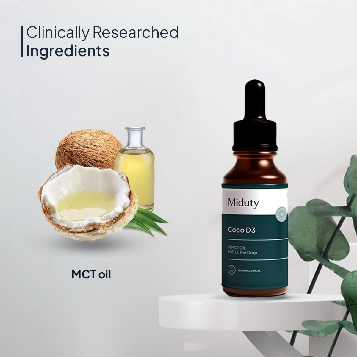 Miduty by Palak Notes Coco D3, MCT Oil, Medium Chain Triglycerides, Vitamin D3 for Strong Bones & Immunity D3 Drops, Coco D3 Pack - 50ml