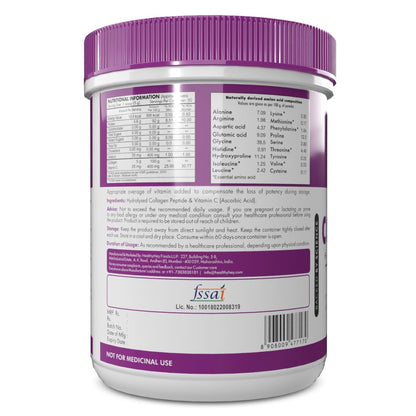 HealthyHey Nutrition Collagen Powder | Collagen Supplement for Glowing Skin | Pure Hydrolysed Collagen Powder for Women and Men | Unflavoured - 250 gm