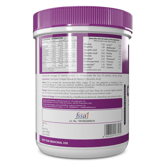 HealthyHey Nutrition Collagen Powder | Collagen Supplement for Glowing Skin | Pure Hydrolysed Collagen Powder for Women and Men | Unflavoured - 250 gm
