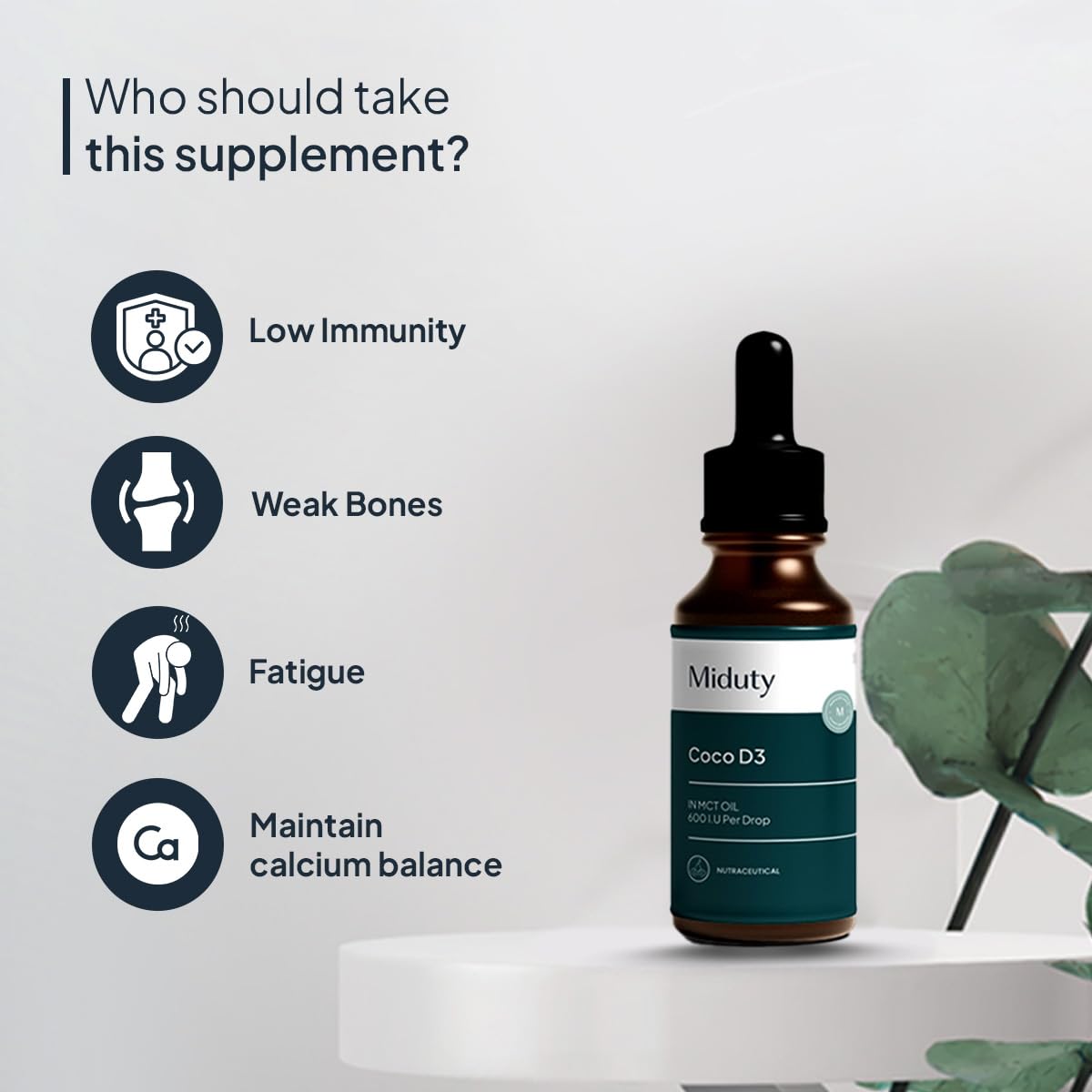 Miduty by Palak Notes Coco D3, MCT Oil, Medium Chain Triglycerides, Vitamin D3 for Strong Bones & Immunity D3 Drops, Coco D3 Pack - 50ml
