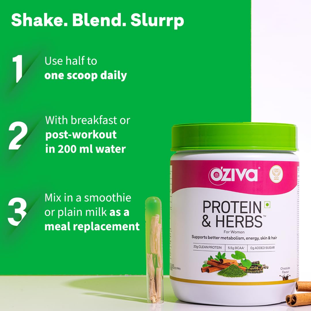 OZiva Protein & Herbs for Women (Cafe Mocha) I Manage Weight, Energy & Metabolism | Clean Protein, Shatavari, Green Tea I No Added Sugar, 1lbs (453gm)