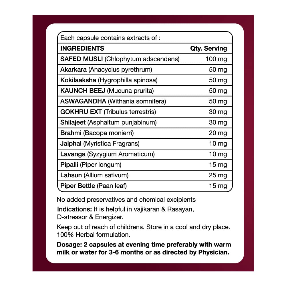 Max Ayurveda Musli Premium Capsules For Men | Strength, Power, & Vitality Booster | 100% Vegan and GMP Certified - 30 Capsules, Pack of 1