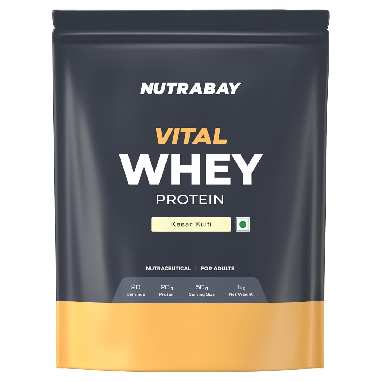 Nutrabay Gold Vital Whey Protein Powder for Beginners with Added Vitamins & Minerals â€“ Muscle Growth & Body Strengthâ€“ 1kg, Kesar Kulfi | Easy to Digest | 100% Authentic Imported Clean Protein