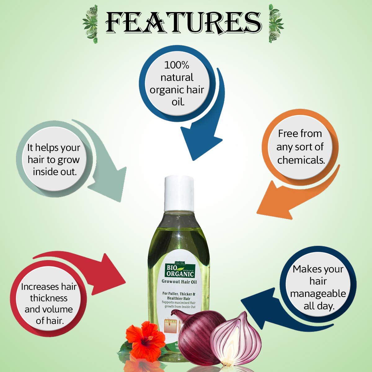INDUS VALLEY Bio Organic Growout Hair Oil 100% Organic and Vegan Combats Dandruff, Flaky scalp, Frizz and Split Ends (100ml)
