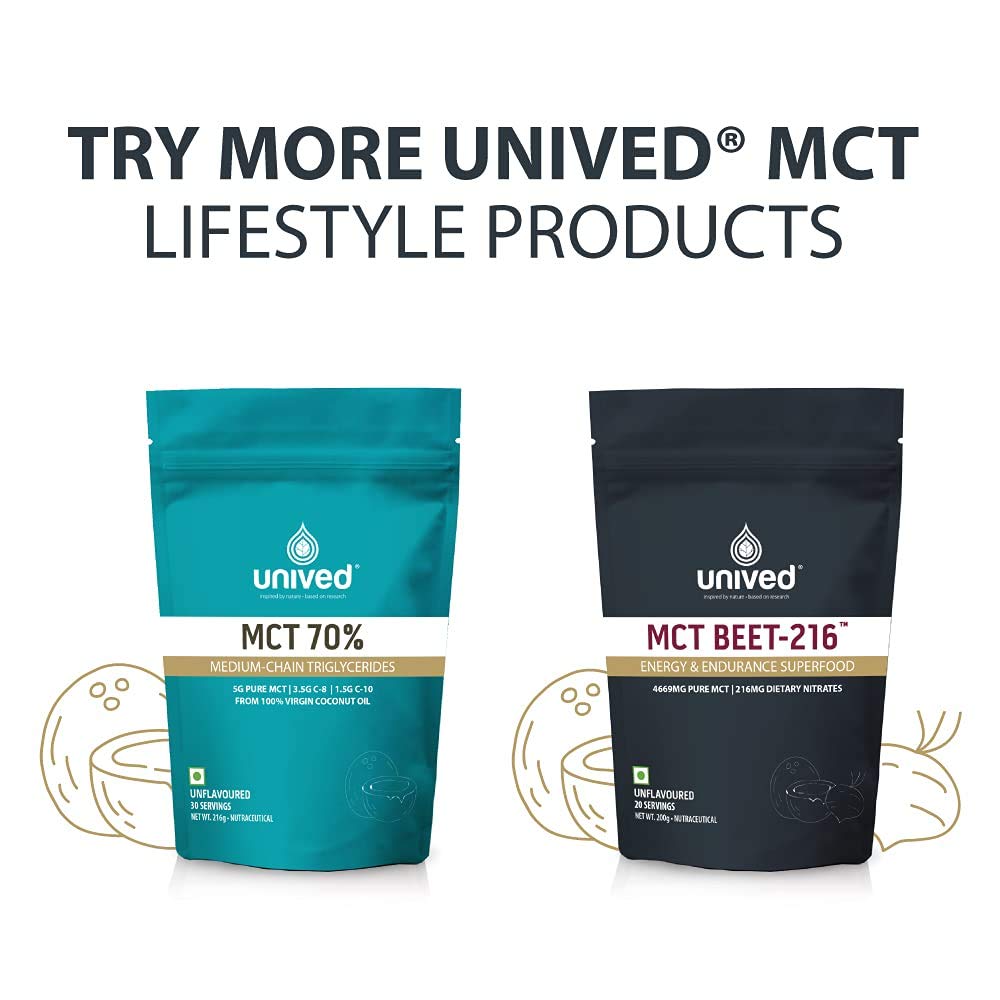 Unived MCT Beet-216 | Energy & Endurance Superfood | Pure MCT 4.6g 70/30 C8:C10 & 216mg Dietary Nitrates | Vegan & Keto Friendly | 200g