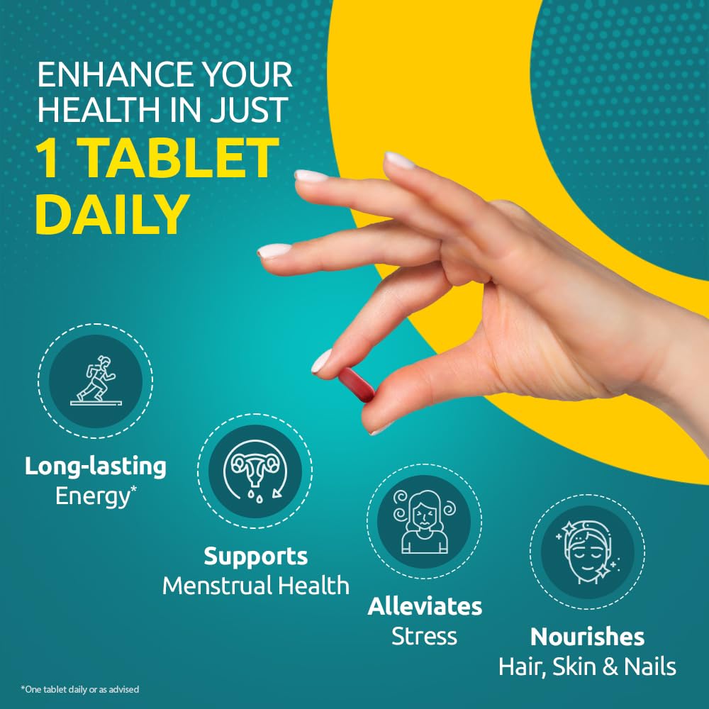 Supradyn Naturals Iron (30 tablets) with 3X Iron, Ashoka, Shatavari, Zinc, Vitamin C, Folic Acid, 30 vital nutrients, Supports Blood Health & Provides Energy, Veg