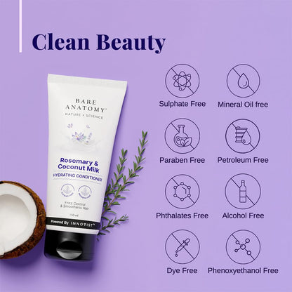 Bare Anatomy Nature X Science Rosemary & Coconut Milk Hydrating Conditioner|Natural Conditioner For Dry, Dull & Frizzy Hair|Sls & Paraben Free Conditioner For Women & Men|150 millilitre (Pack of 1)