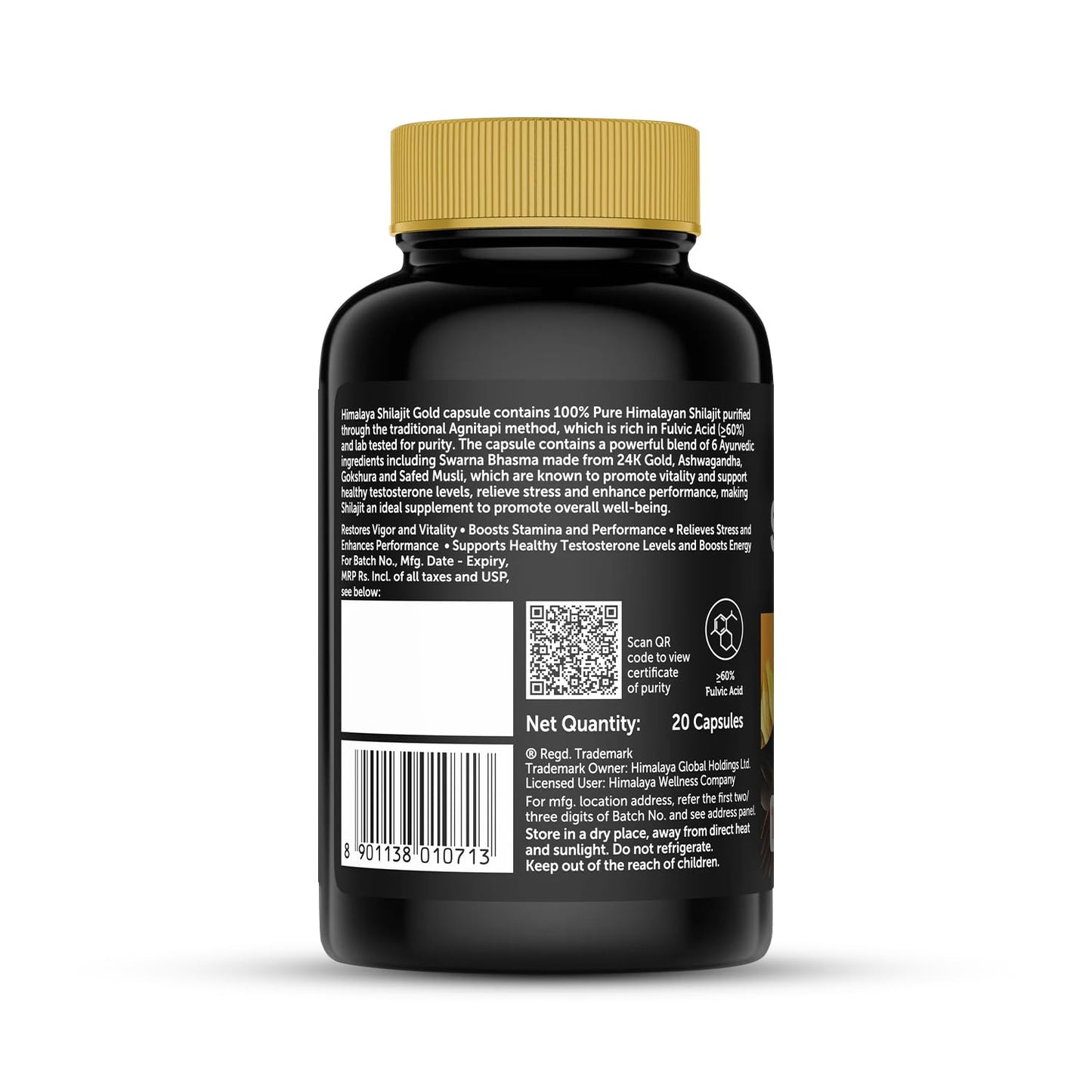 Himalaya Shilajit/Shilajeet Gold Capsules | 100% Pure Himalayan Shilajit + 24 Carat Gold | 20 Capsules | Restores Vigor and Vitality | Boosts Stamina and Performance