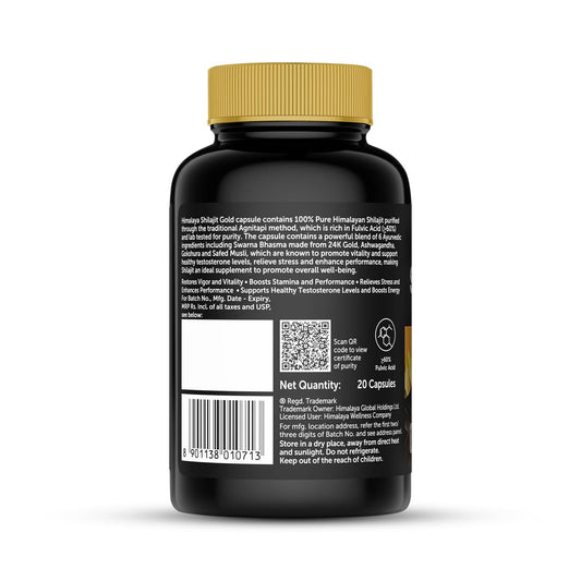 Himalaya Shilajit/Shilajeet Gold Capsules | 100% Pure Himalayan Shilajit + 24 Carat Gold | 20 Capsules | Restores Vigor and Vitality | Boosts Stamina and Performance