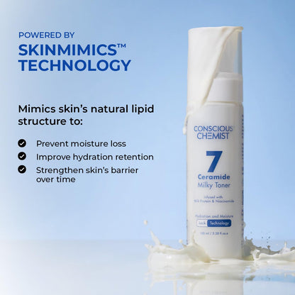 Conscious ChemistÂ® Niacinamide & 7 Ceramide Milky Face Toner | 100ml | Alcohol-Free Hydrating Toner for Oily, Dry & Combination Skin | Pore Refining, Barrier Repair, Brightening & Smoothing | Women & Men