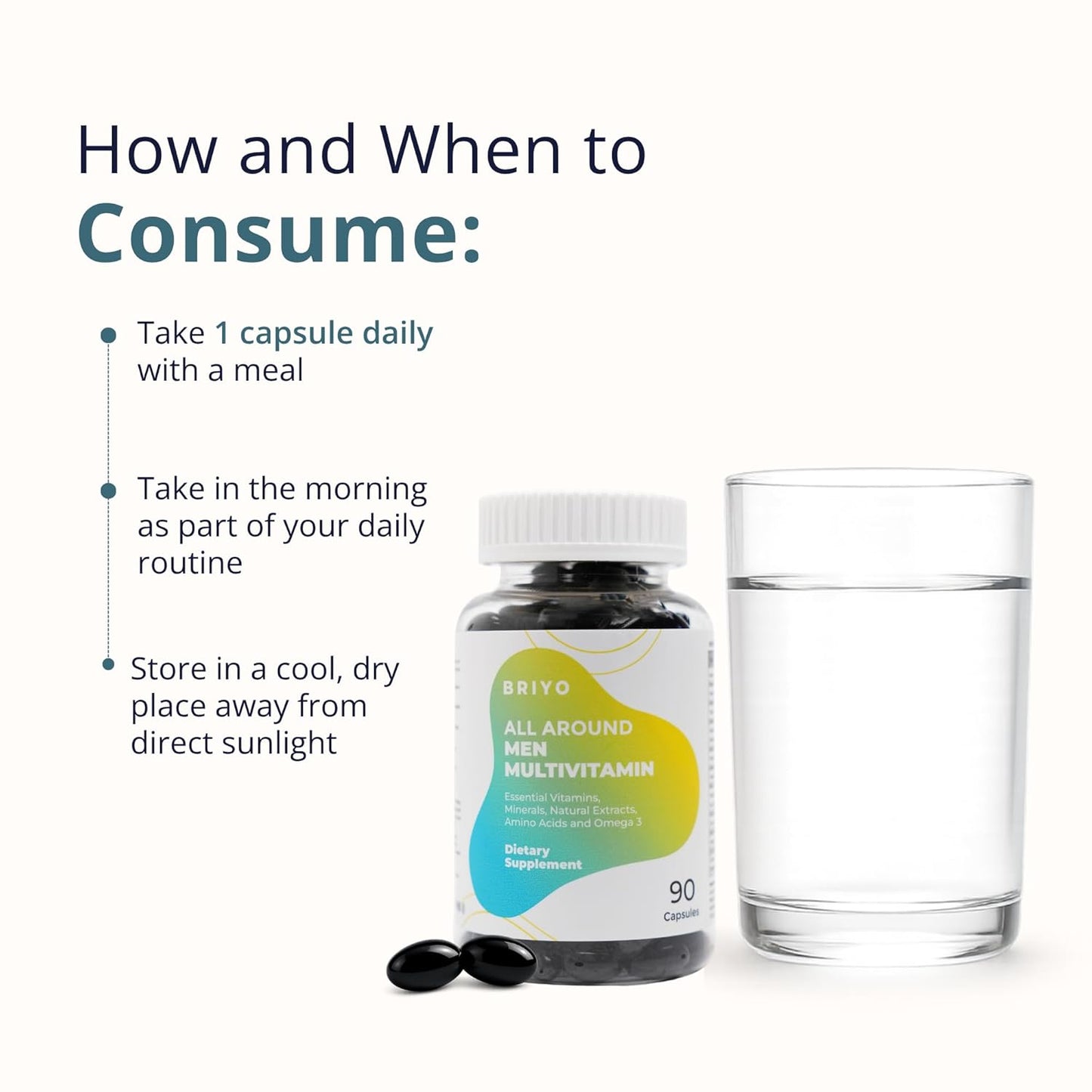 Briyo Menâ€™s Multivitamin All Around Men Multivitamin- 38 nutrients in 1 conveniently sized capsule (Vitamins, Minerals, Natural extracts, Amino acids & more) Overall Health and Immune Support