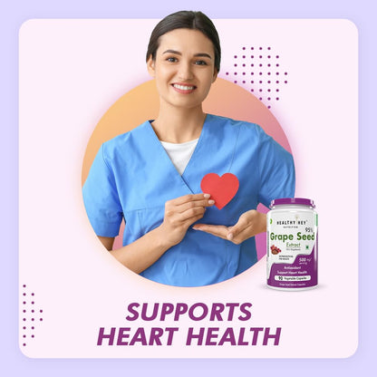 HealthyHey Nutrition Grape Seed Extract | Maximum Strength | 95% Polyphenols | 3 Month Supply | 90 Veggie Caps | (Pack of 1)