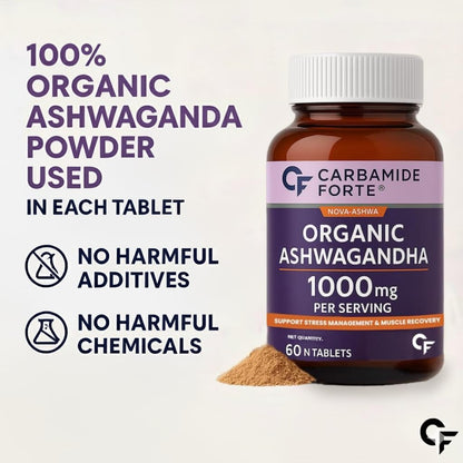 Carbamide Forte Ashwagandha Tablets 1000mg | Organic Ashwagandha Powder Supplements for Men & Women for Stress And Anxiety Relief | Organic Tablets | 60 Tablets