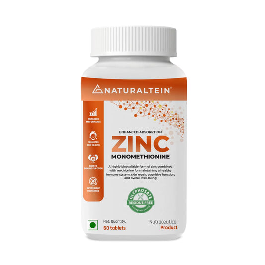 NATURALTEIN â€“ Zinc Monometheonine (60 Tablets) | 44 mg of pure zinc monomethionine, 12 mg of elemental zinc in each tablet | Tested and free from Heavy Metals