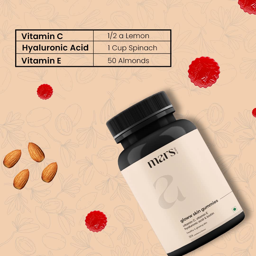 Mars by GHC Vitamin C Skin Gummies - 30 Gummies | for Glowing Skin | 30 Days Pack l With Hyaluronic Acid, Vitamin E & Biotinâ€¦