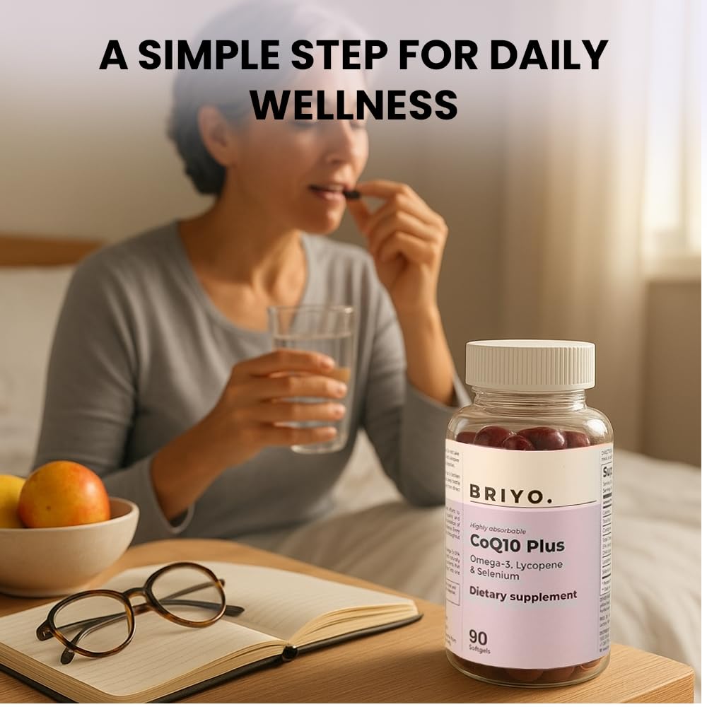 Briyo Highly absorbable CoQ10 100 mg Plus Omega-3 with Natural Form of Lycopene and Selenium, Heart Health Supplement (90 softgels)