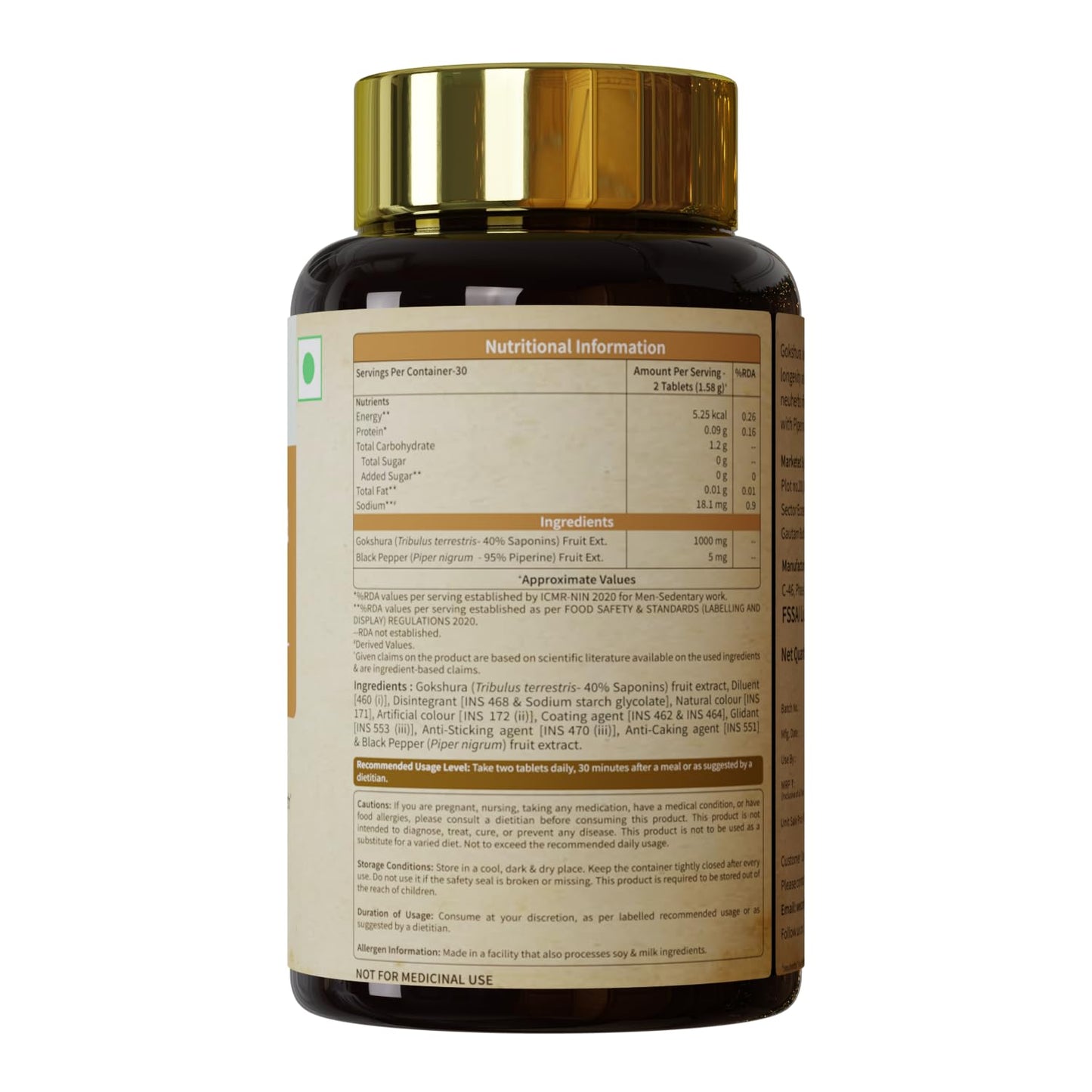 Neuherbs Gokshura Tablets 1000mg | Tribulus Terrestris/Gokhru Supplement For Men | Boost Energy, Strength & Testosterone | With No Added Preservatives - 60 Tablets