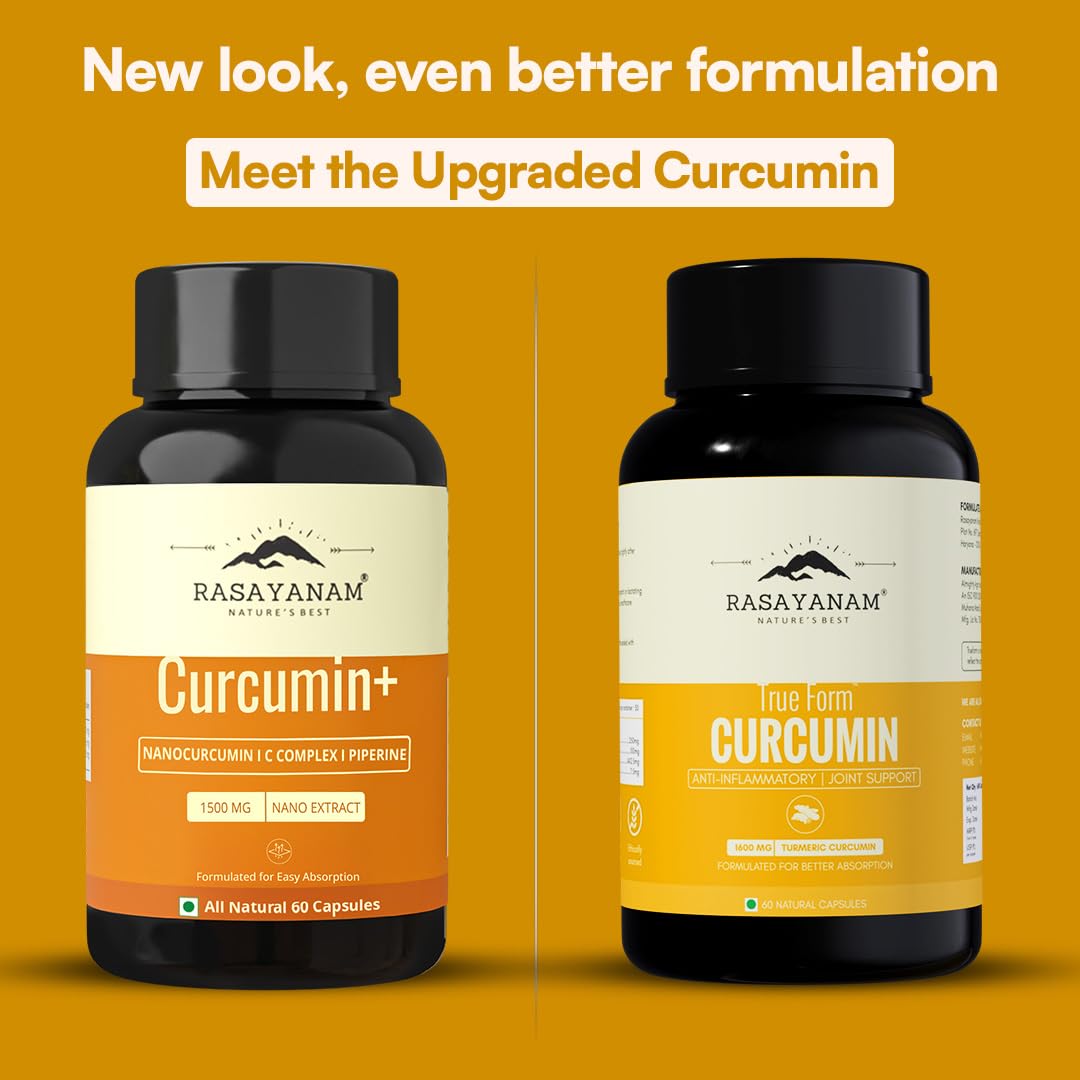 Rasayanam Curcumin 1600mg | Extra-Pure Nano Curcumin Capsules with 95% Curcuminoids | Turmeric & Piperine | Joint Support Supplement for Men & Women - 60 Capsules
