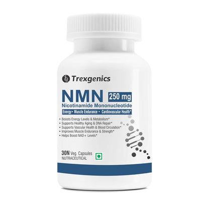 Trexgenics NICOTINAMIDE-MONONUCLEOTIDE(NMN)250 NAD + Booster Energy, Muscle Endurance, Cardiovascular Health VEGAN & NON-GMO (30 Veg Capsules)