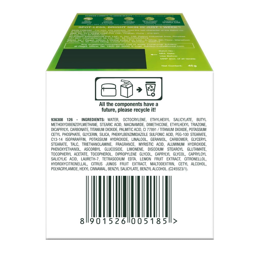 Garnier Skin Naturals, Day Cream, Brightening & Protects Skin from Sun, Bright Complete Vitamin C Serum Cream, 45 g