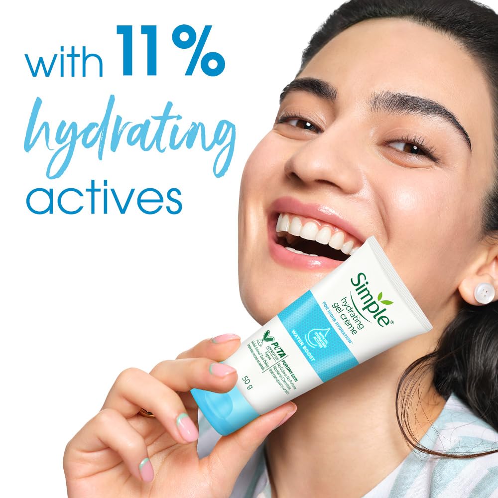 Simple Water Boost Hydrating Gel CrÃ¨me, 50g | 100HR Hydration | Moisturiser for Dry, Sensitive Skin with Prebiotics & Pentavitin | Fragrance Free, Non-greasy | Soothes & Calms Skin