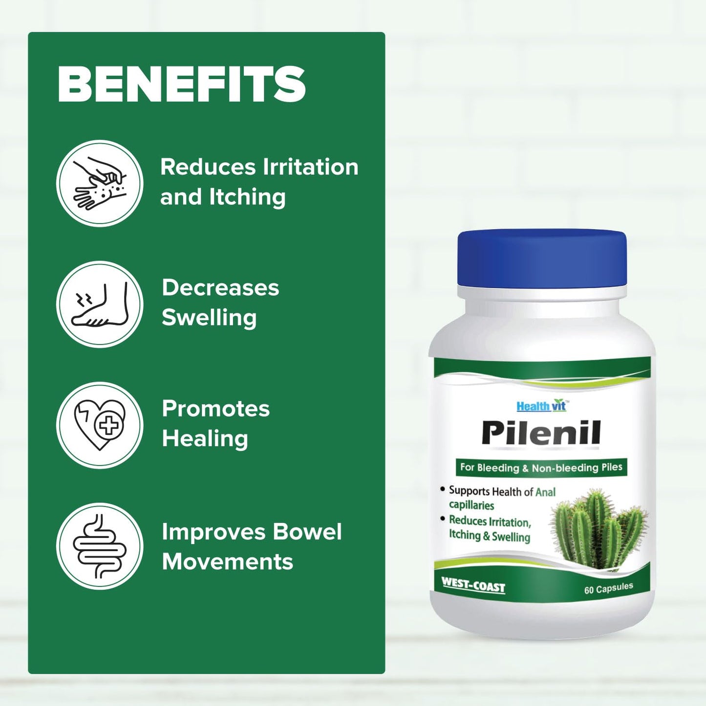 Healthvit Pilenil for Bleeding and Non-bleeding Piles - 60 Capsules