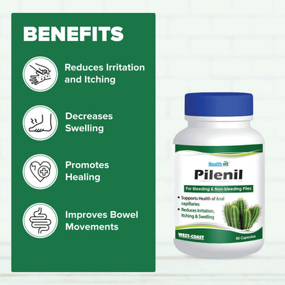Healthvit Pilenil for Bleeding and Non-bleeding Piles - 60 Capsules