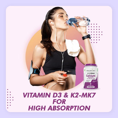 HealthyHey Nutrition Vegan Calcium with Magnesium, Vitamin D3 & Vitamin K2- Mk7 - BoneMax - Bone Health Complex - 60 Vegetable Capsules